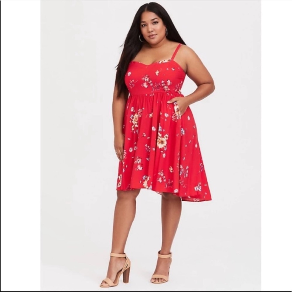 Torrid red challis hi lo floral dress